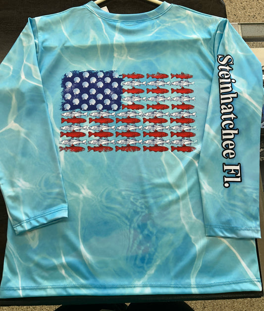 Youth Size USA Fish Flag “Steinhatchee Florida” Long Sleeve