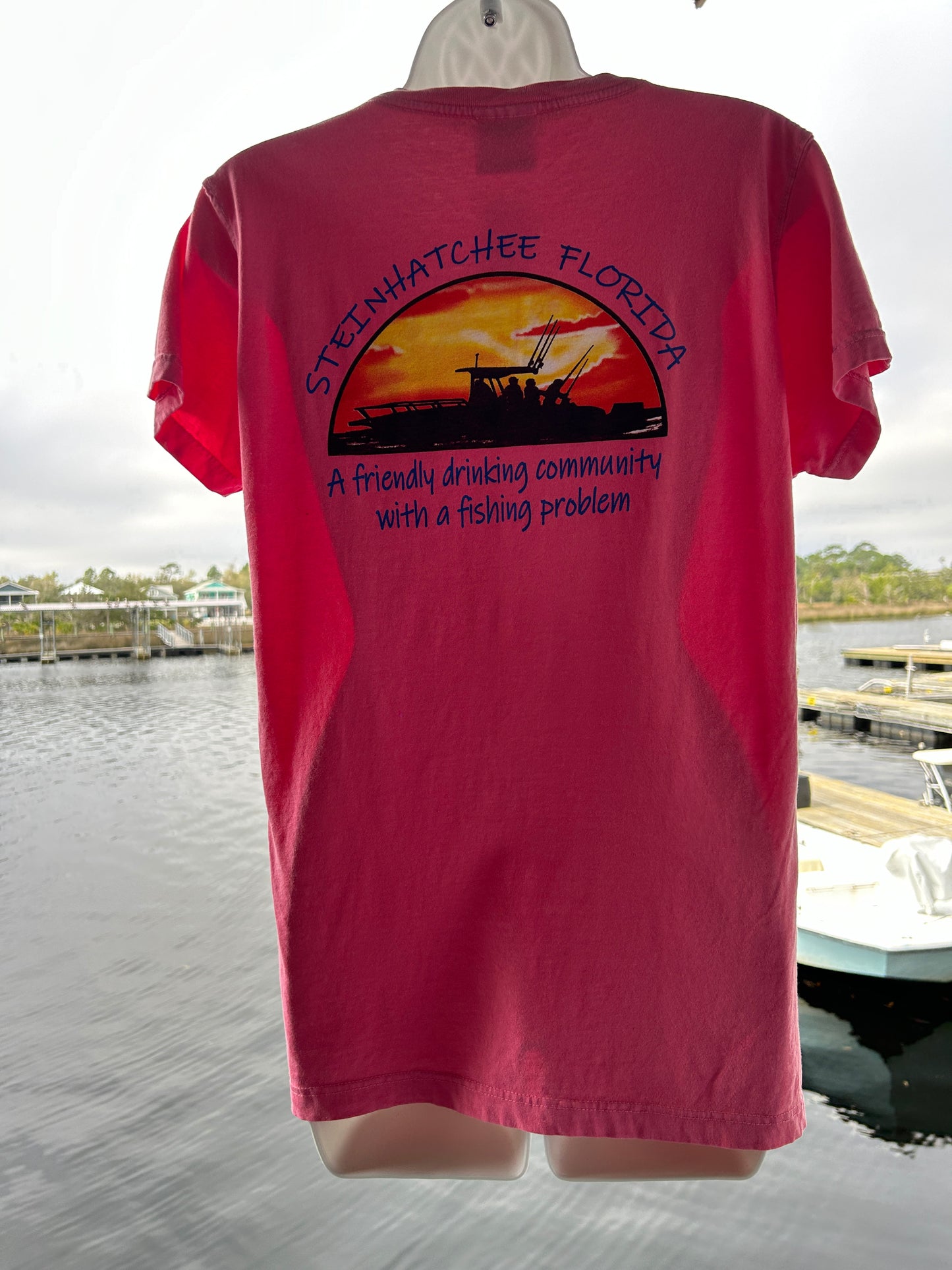V Neck short sleeve T-shirt Comfort Colors Steinhatchee Florida  "friendly drinking community"